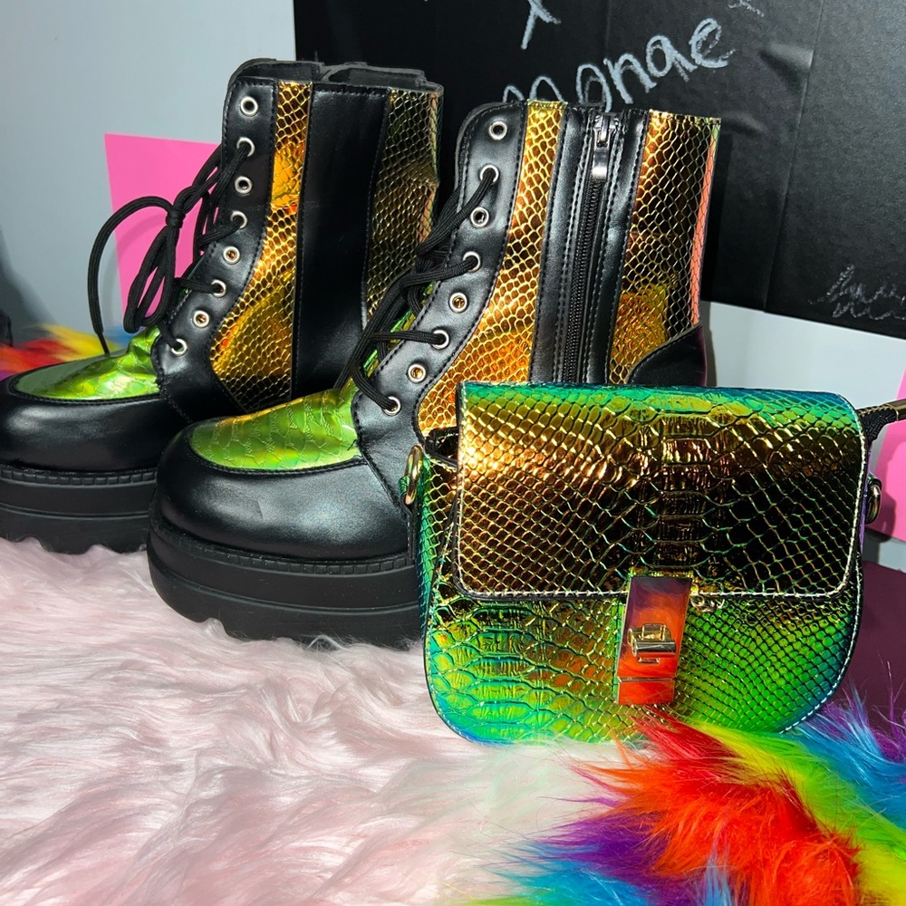 Iridescent Boot and Bag Set